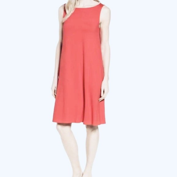 Eileen Fisher Silk Georgette Crepe Dress Sz XS Scoop Neck Watermelon NWT - Picture 1 of 7